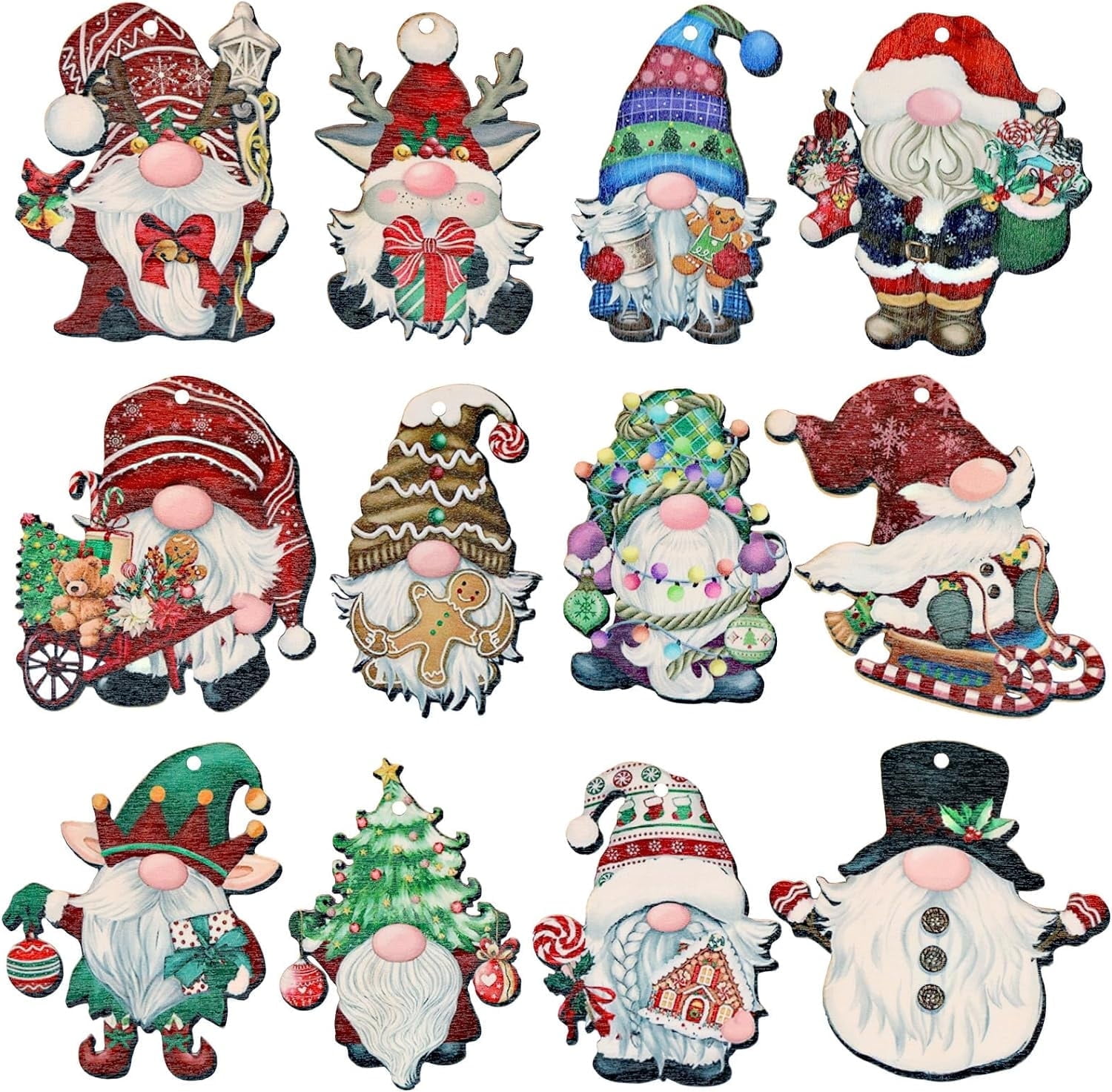 Naler 24 Pieces Christmas Wooden Gnome Ornaments Elf Mini Santa Doll Hanging Decorations for Xmas Trees Gift Tag Home Party Supplies