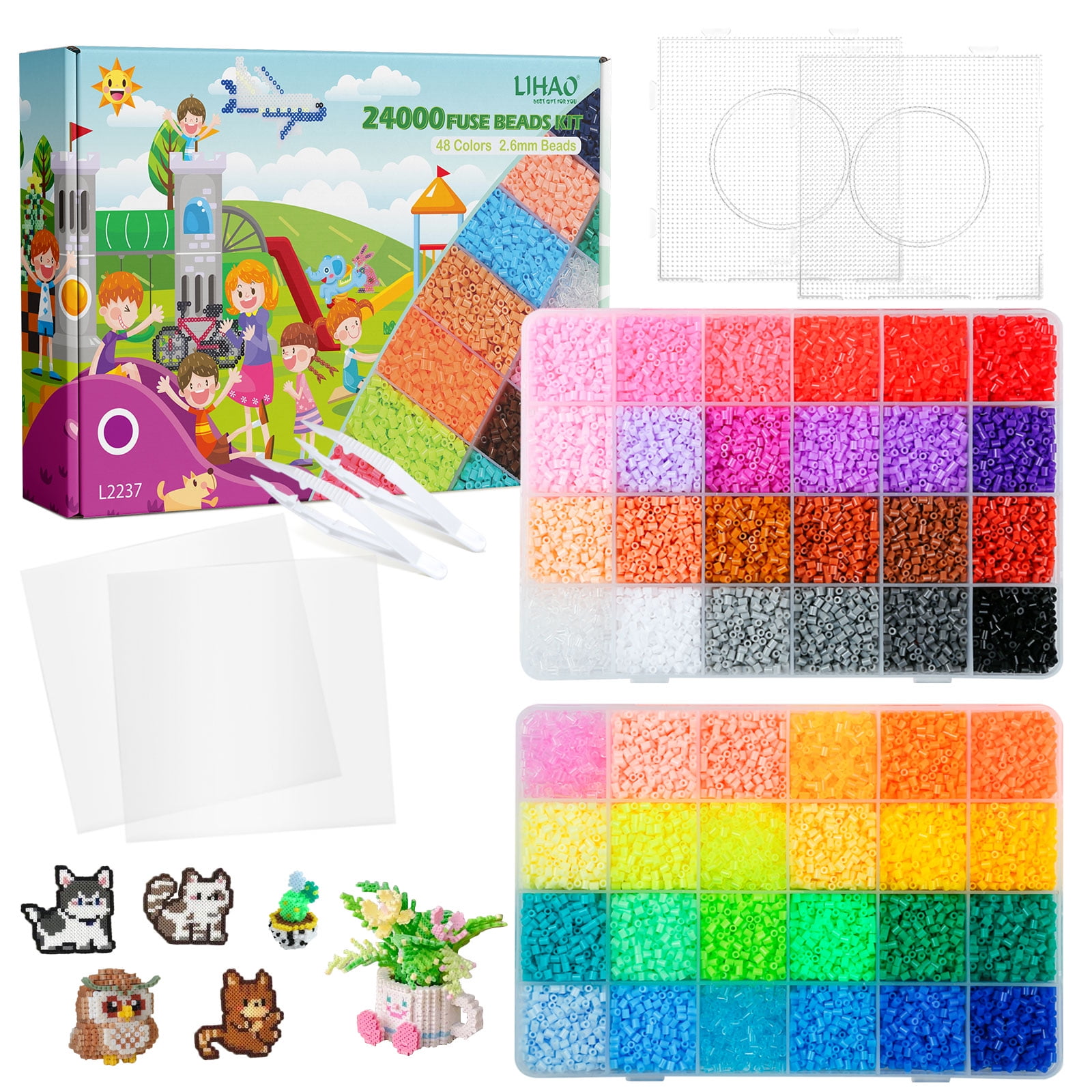 Naler 24000 Fuse Beads Kit for Crafts, 48 Colors 2.6mm Mini Fuse Beading Kit Multicolored Iron, Great Supplies for Fuse Beads Artist