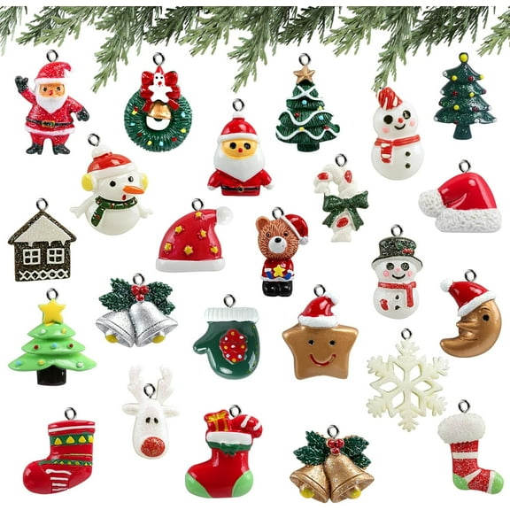 Naler 24Pcs Christmas Mini Ornaments,Resin Charm Santa Claus,Reindeer for Tree Hanging Decor,0.154lb