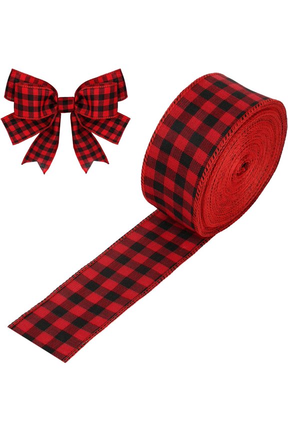 25 Yards Christmas Ribbon for Gift Wrapping,Buffalo Plaid Ribbon Big Bow for Home Craft Wreath Xmas Tree Outdoor Decor