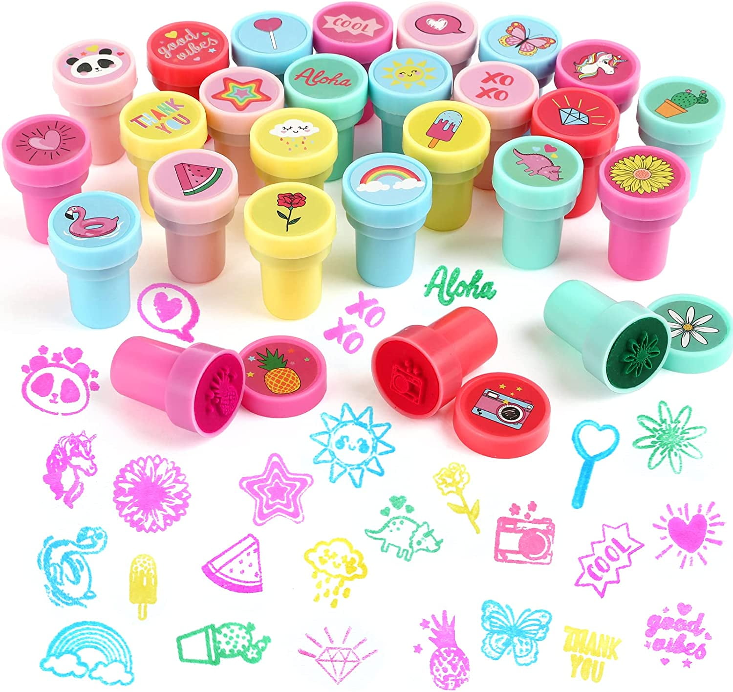 26 KIDS FUN STAMPS Animal Shape/Numbers Children Toy SELF INK