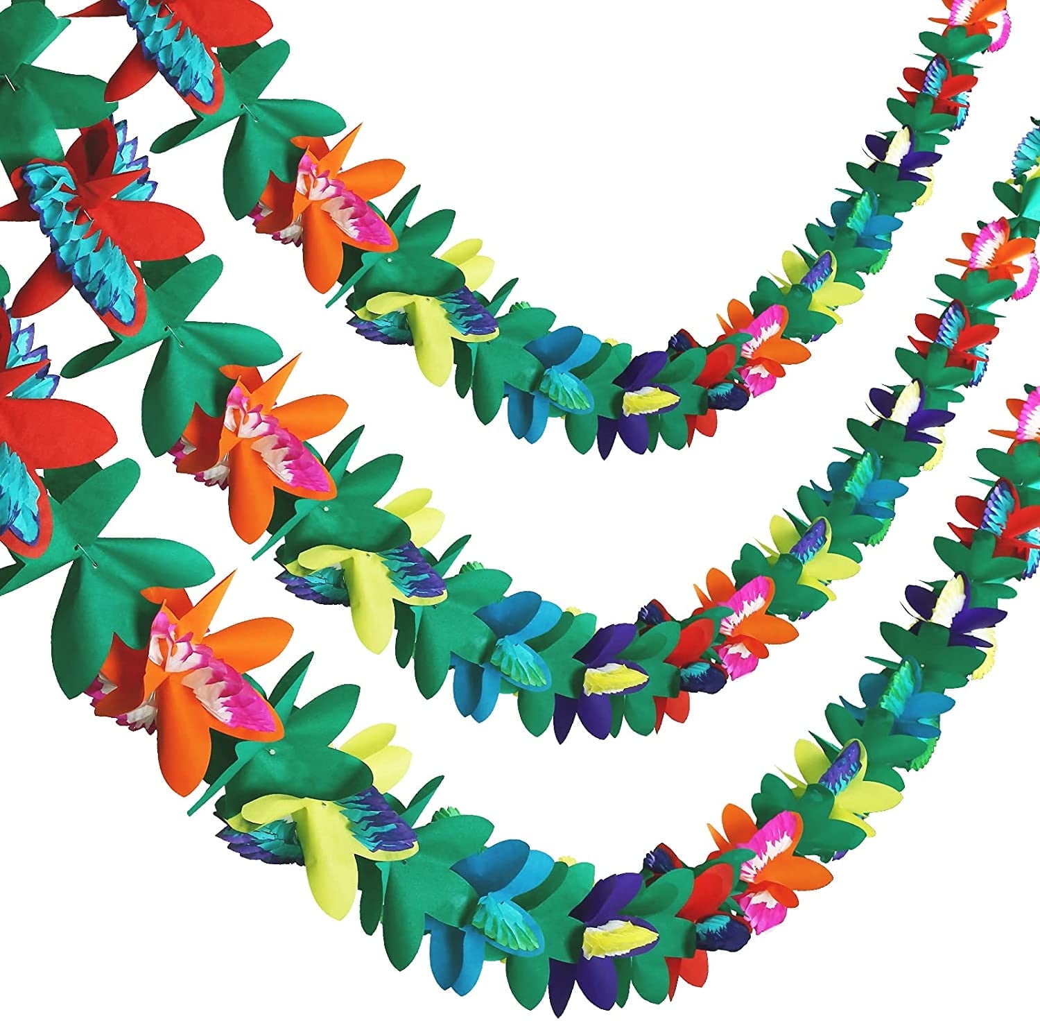 Naler 3 Pack Tropical Paper Garland Decorations, 10ft Multicolored Tissue Flower Banner for Hawaiian Luau Summer Tiki Bar Party Decor