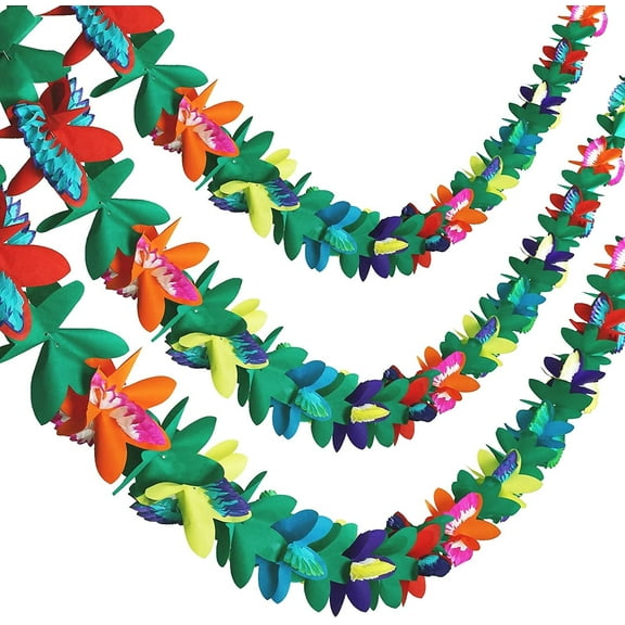 Naler 3 Pack Tropical Paper Garland Decorations, 10ft Multicolored Tissue Flower Banner for Hawaiian Luau Summer Tiki Bar Party Decor
