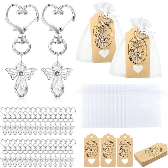 Naler 30 Pcs Angel Favor Keychains Bags Thank You Tags,Guest Return Gifts for Baby Shower,Bridal Shower,Party Favors,Transparent