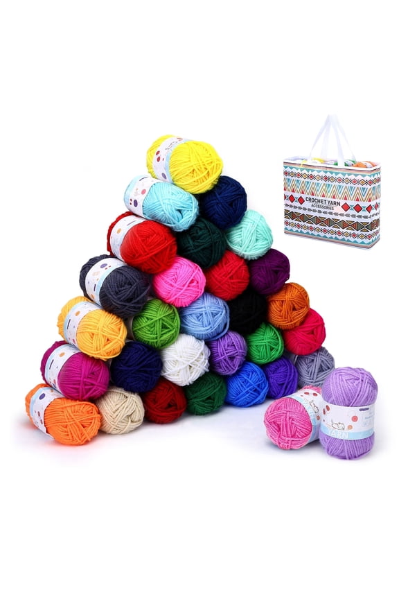 30 Skeins 30 Assorted Colored 100% Acrylic Crochet Yarns Bulk,Tote Bag,1.06oz/30g,1650 Yards