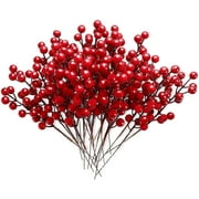 Naler 30Pcs 8.1" Christmas Holly Berry Stem Picks for DIY Wreath Garland Vase Filler Xmas Tree Decor