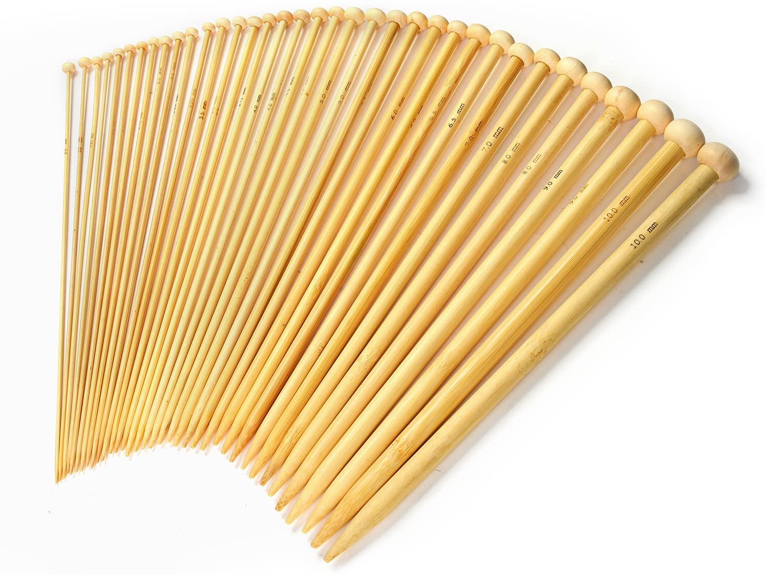 36pc Premium Carbonized Bamboo Knitting Needle Set, Single Pointed, Smooth, 18 Sizes 2mm10mm