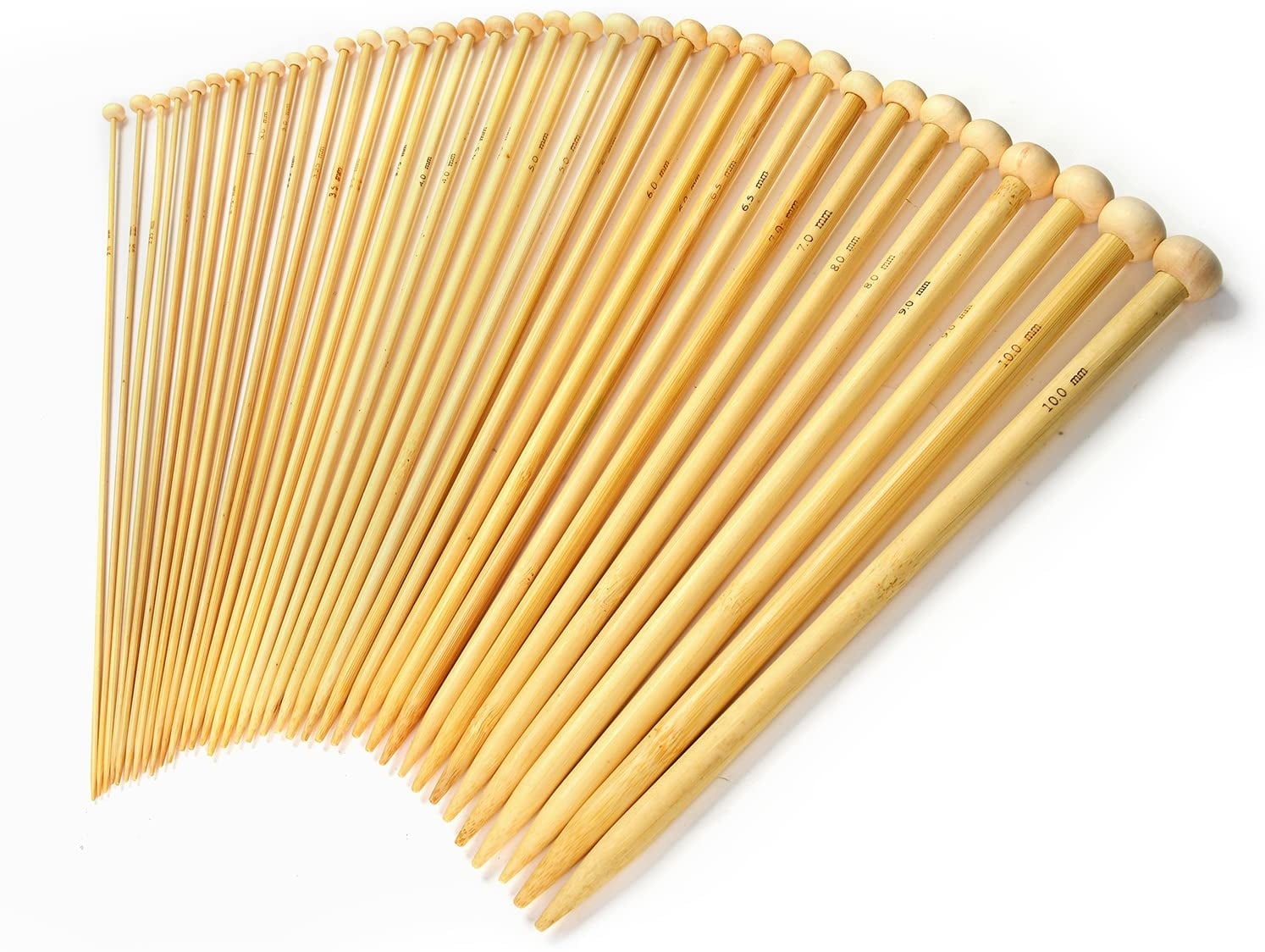 Naler 36 Pcs Bamboo Knitting Needles Set (18 Sizes from 2.0mm to 10.0mm)