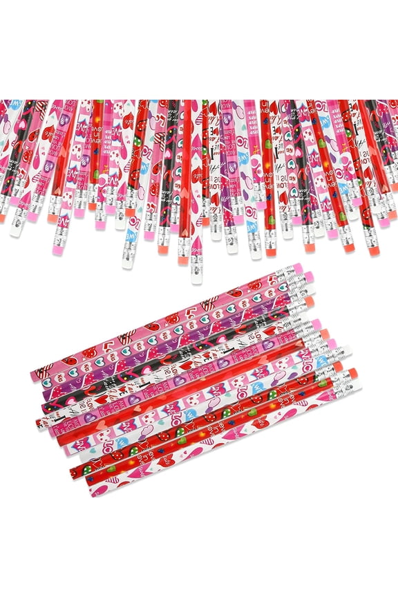 36 Pcs Valentine's Day Heart Pencils Sets with Erasers for Kids School Party Favors Goodie Bags Filler Carnival Prizes