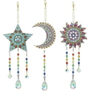 Naler 3Pcs Diamond Sun Catchers,Sun/Moon/Star Window Hanging Wind Chimes Ornaments for Home Craft Garden Decorations