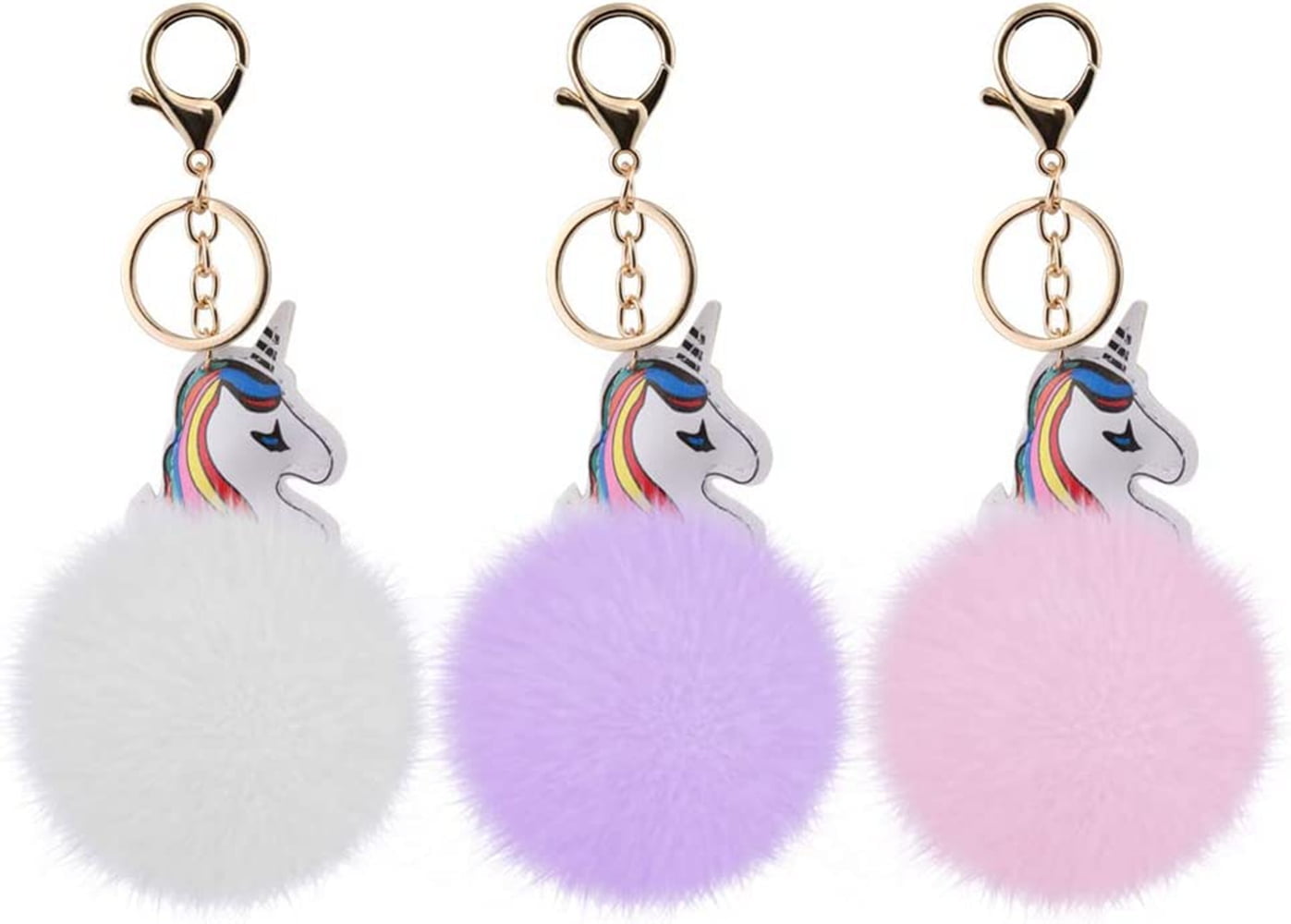 Women's Key Chain Wristlet With Faux Fur Pom Pom - Detachable Bag Charm & Car Accessory Set