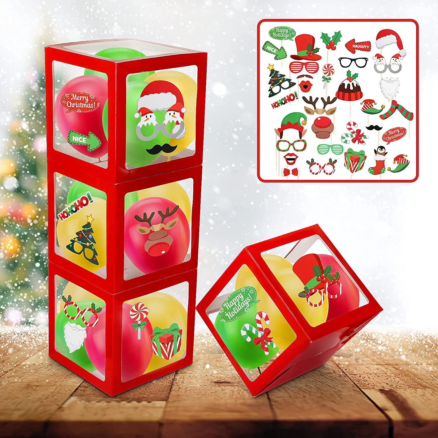 Naler 4-Pack 12 inch Christmas Cube Gift Boxes with Stickers for ...
