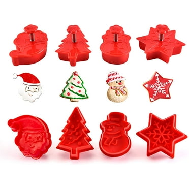 Naler 4 Pcs Christmas Cookie Cutter Set,3D Fondant Mold Cake Stamps for Kids Baking Party Decoration