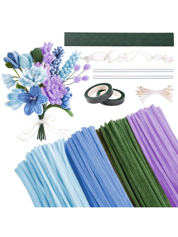 400 Pcs Pipe Cleaners for Craft, 4 Colors Pipe Cleaners Bulk, Chenille Stems Flowers Craft kit for DIY Handmade Bouquet Wrapping Party Decorations