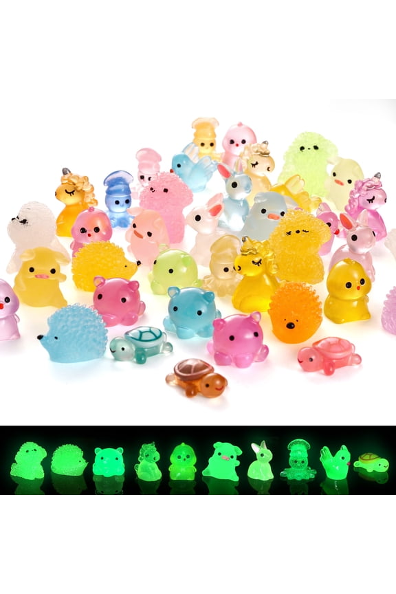 40Pcs Mini Resin Animals, 10 Styles Glow in The Dark Figurines Bulk Set for DIY Garden Aquarium Micro Landscape and Party Decoration Desk Pets and Miniature Accessories