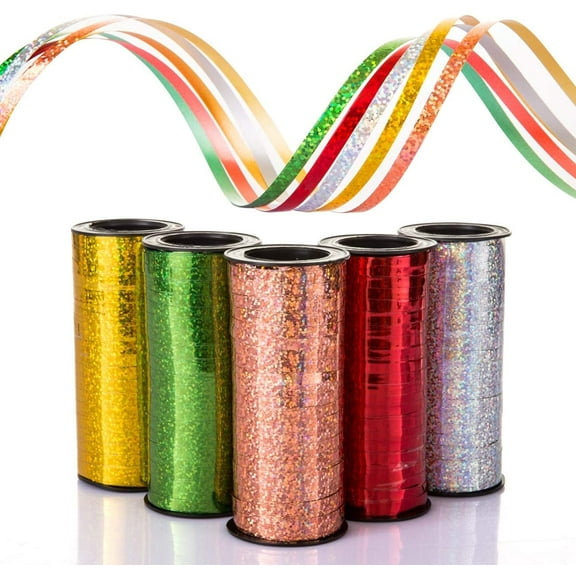 Naler 5 Rolls Curling Ribbon,Rainbow Balloon String for Adult Gift Wrapping Birthday Wedding ​Party Decor,0.595lb,Total 500 Yards