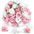 thumbnail image 1 of Naler 50 Pcs 1.6" White and Pink Stemless Fake Silk Roses,Bulk Artificial Flowers Heads for Wedding Bouquets Home Party Decors, 1 of 7