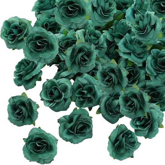 Naler 50 Pcs Green Stemless Roses Artificial Flowers Bulk,1.6" Small Silk Fake Rose Head for Crafts Wedding Centerpieces Party Home Decor