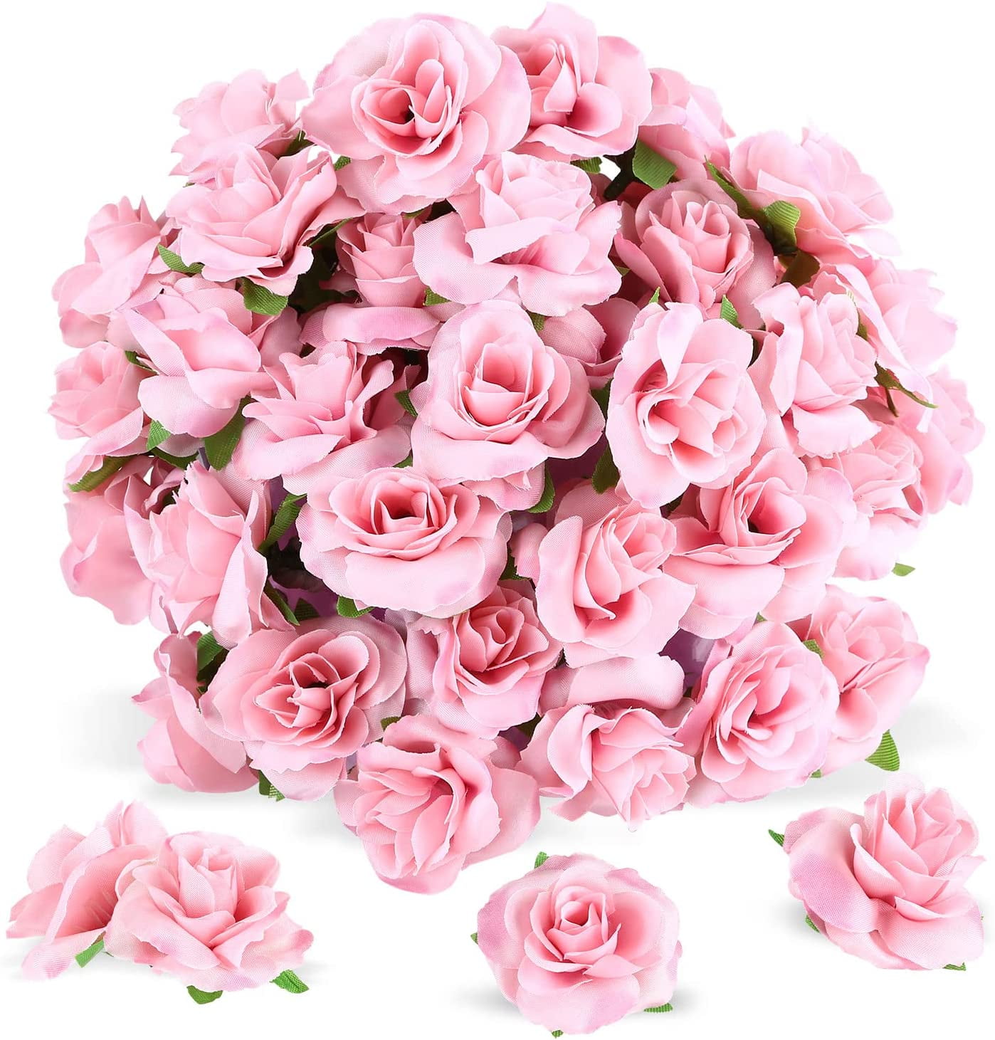 Naler 50 Pcs Pink Stemless Fake Silk Roses,1.6" Artificial Flowers