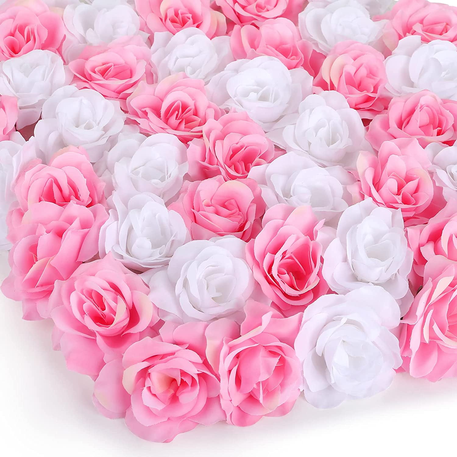 Naler 50 Pcs Pink and White Artificial Flowers Bulk, 2.36" Stemless
