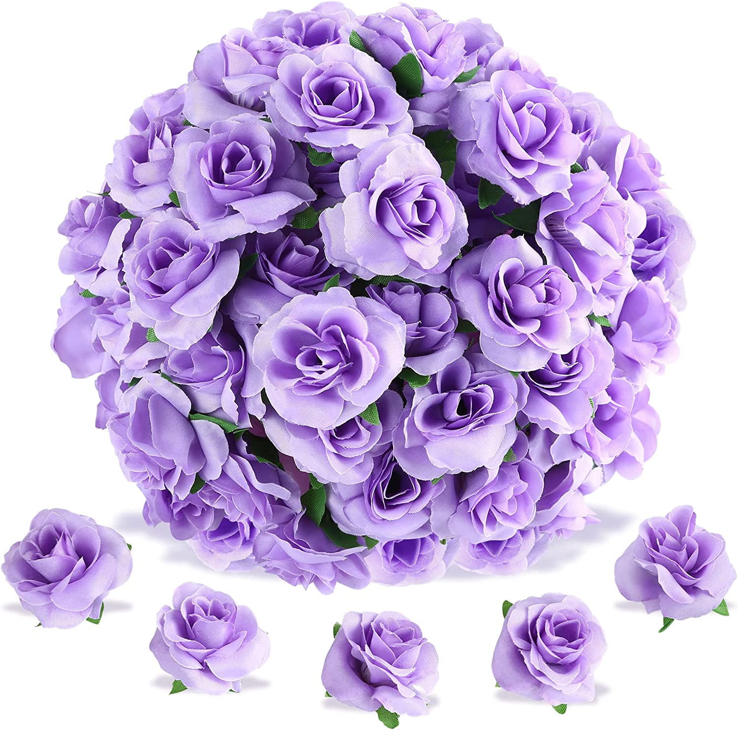 Naler 50 Pcs Purple Stemless Fake Silk Roses,1.6" Artificial Flowers