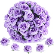 Naler 50 Pcs Purple Stemless Fake Silk Roses,1.6 Artificial Flowers Heads Bulk for Wedding Bouquets Party Birthday Decors