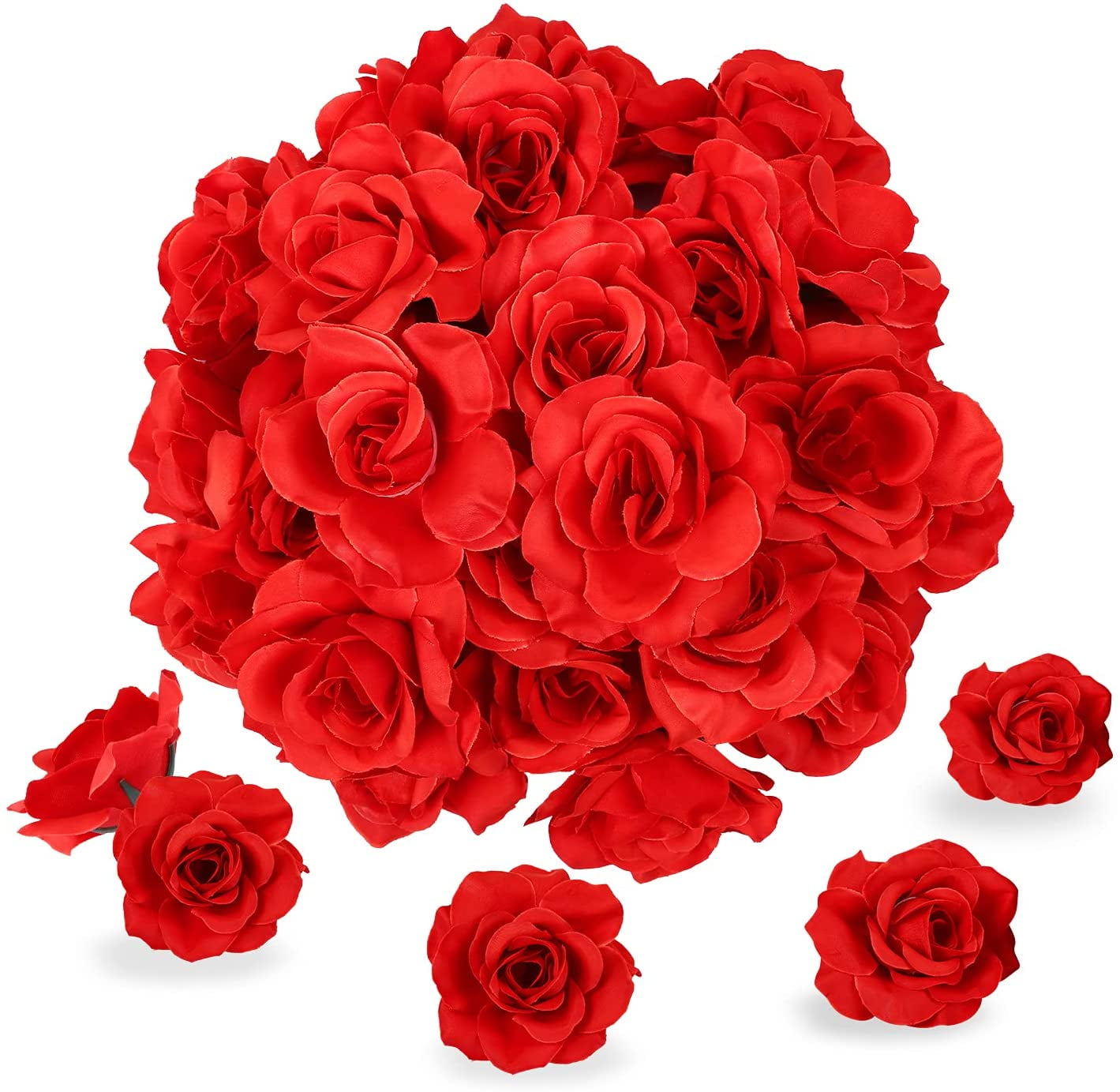 Naler 50 Pcs Red Roses Artificial Flowers Bulk,Silk Fake Rose Flower
