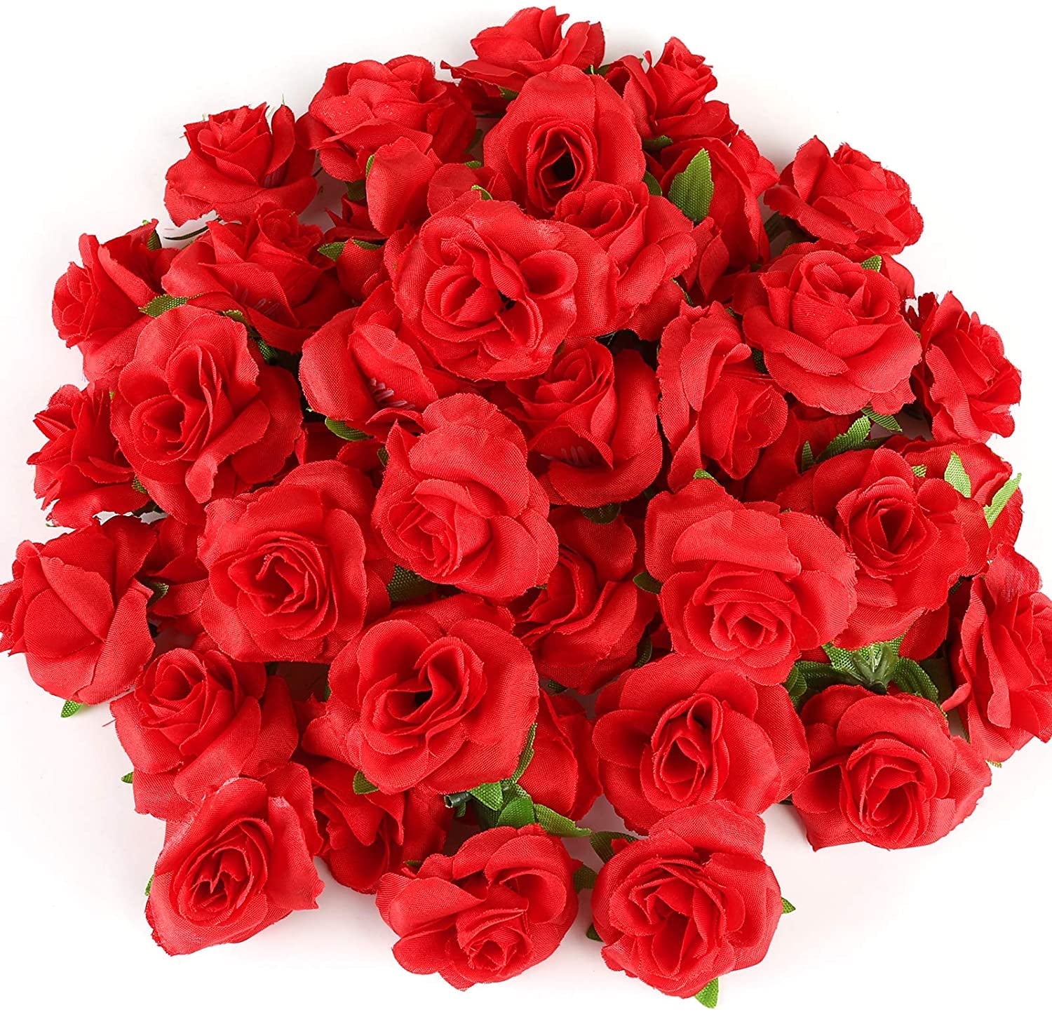Naler 50 Pcs Red Stemless Fake Silk Roses,1.6" Artificial Flowers Heads Bulk for Valentine's Day Wedding Party Bouquets Decorations