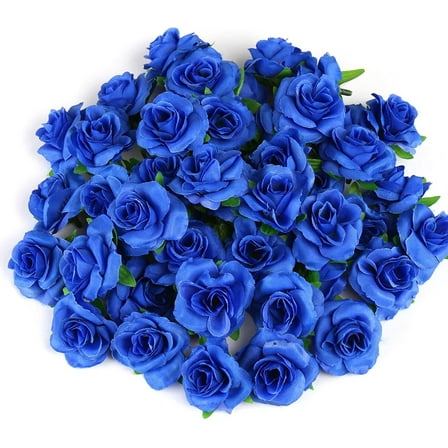 Naler 50 Pcs Royal Blue Stemless Fake Silk Roses,1.6" Artificial Flowers Bulk for Wedding Bouquets Party Birthday Decors