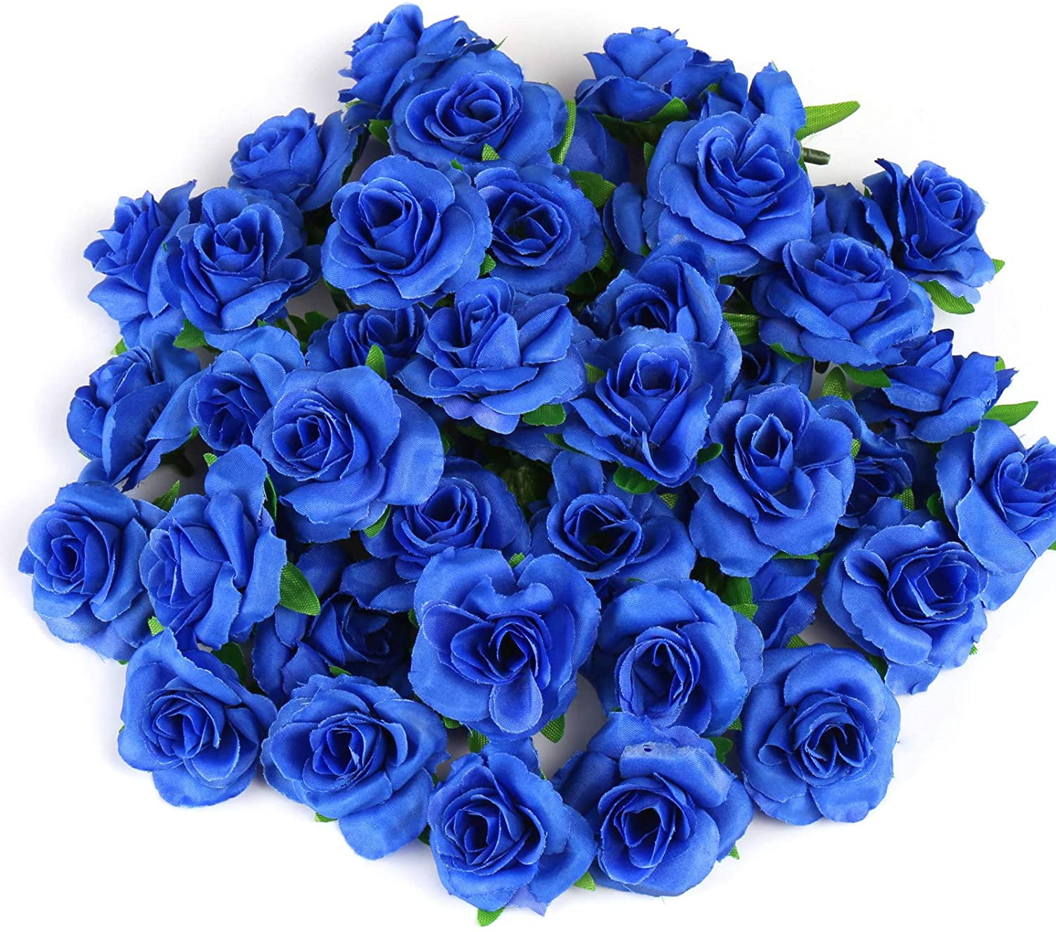 "Naler 50pcs Royal Blue Rose, Stemless Silk Flowers, 1.6"" Artificial