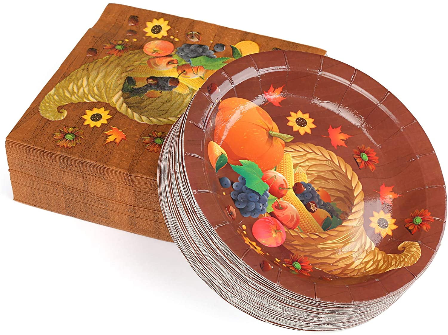 Naler 50 Sets Thanksgiving Paper Plates and Napkins Kits,150 Pcs Fall