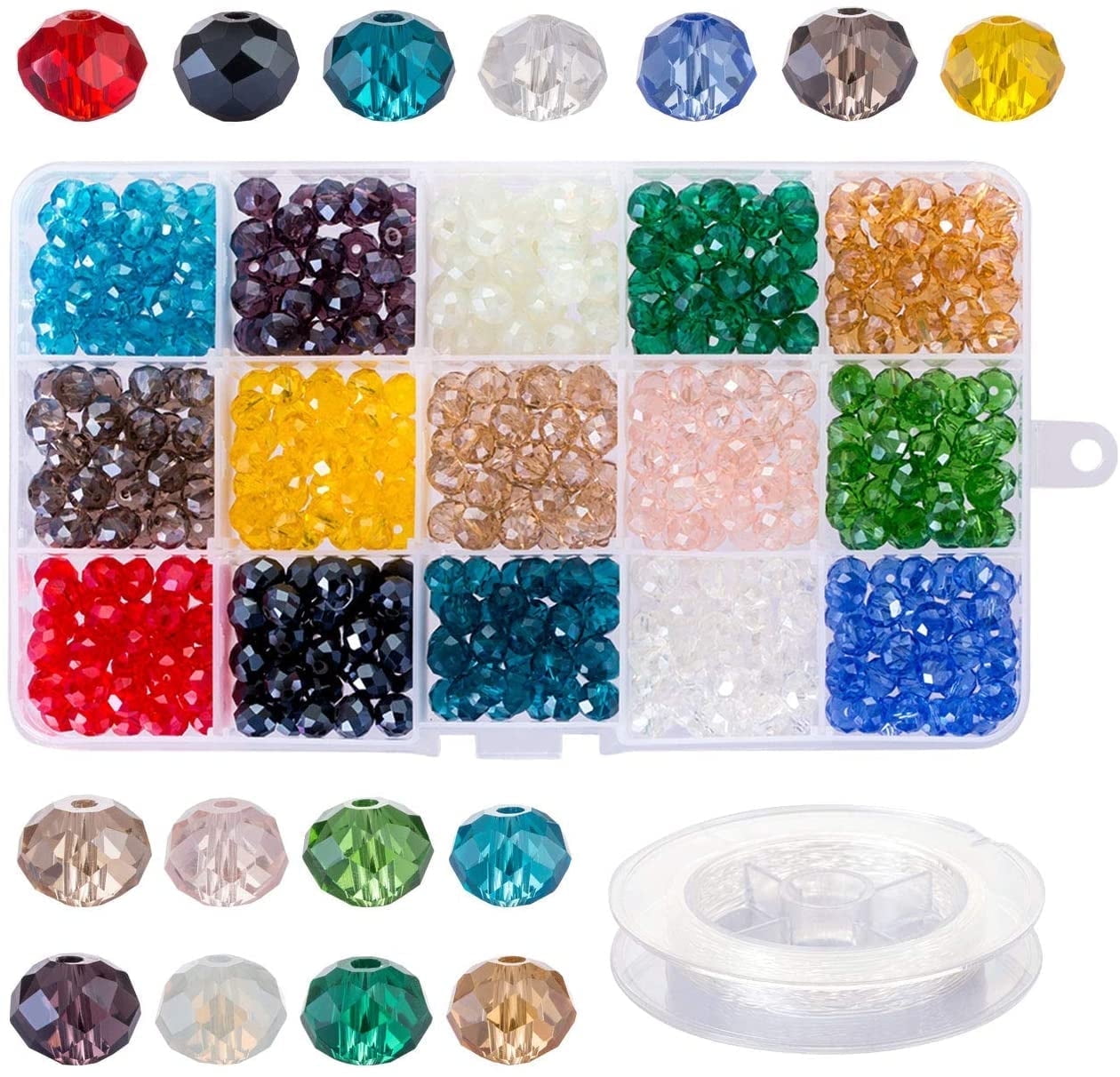 NALER 500 Pieces 8mm Briolette Crystal Glass Beads for Gilrs Female DIY Craft Bracelet Necklace Jewelry Making,15 Colors