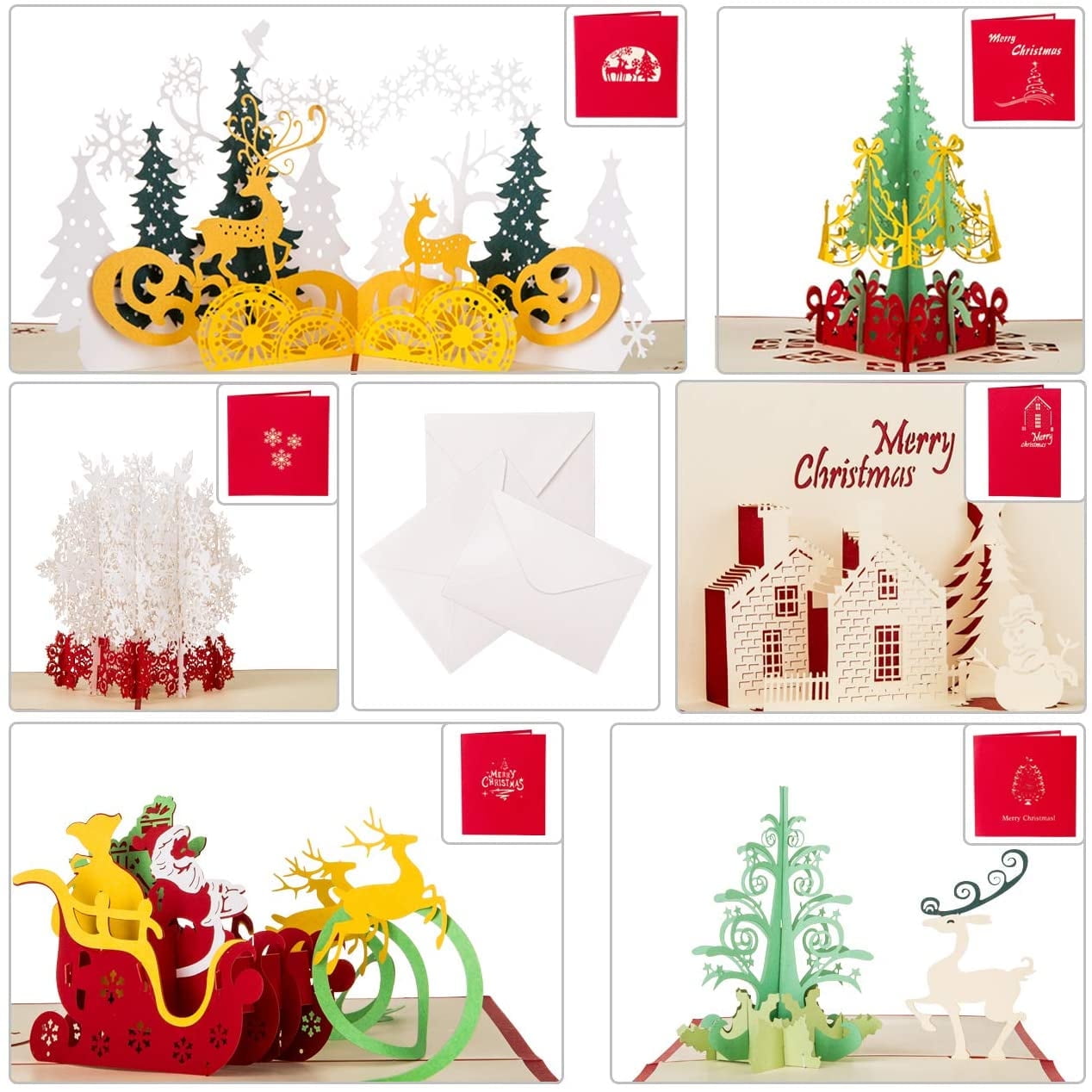 Naler 6 Pack Christmas Pop up Greeting Cards with Envelopes 3D Merry Christmas Thank You Gift Cards