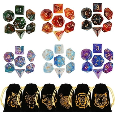 Naler 6 Sets DND Dice,42 Pcs Polyhedral Dice with 6 Drawstring Pouches for Dungeons and Dragons D&D RPG MTG Table Games for 5 Years & up, All Ages