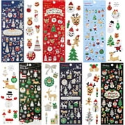 Naler 6 Sheets Christmas Glitter Stickers,Santa Clau Snowman Decals for Kids Card Making Party DIY Craft