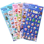 Naler 6 Sheets Christmas Stickers 3D Puff Foam Santa Claus Snowman Decals for Kids Card Making Party Favors