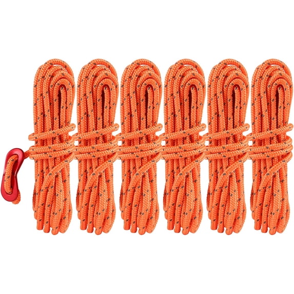 Naler 6Pcs Tent Guide Ropes,Orange Durable Reflective Guy Lines for Outdoor Camping Tent Accessories