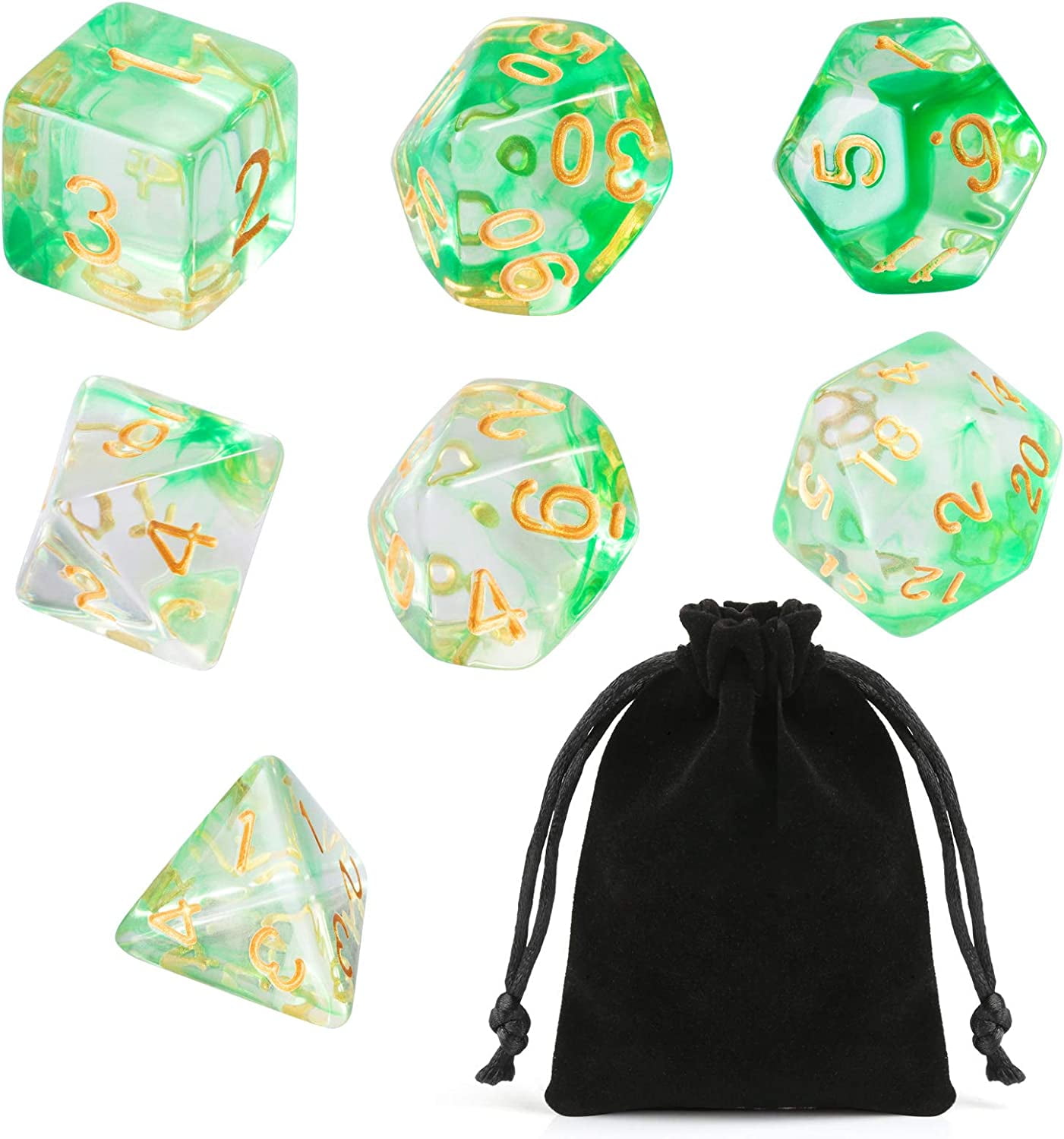 Naler 7 Pcs DND Dice Green Polyhedral Dice for Dungeons and Dragons