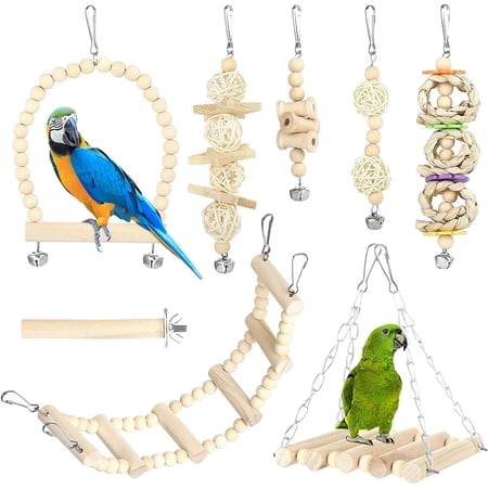 Naler 8 Pcs Bird Parrot Toys,Swing Chewing Hanging Standing Wooden Toys for Parakeets Cockatiels
