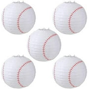 Naler 8 inch Baseball Paper Lanterns for Sports Baseball Themed Birthday Party Decor, 5 Pack, White