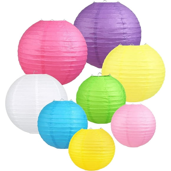 Naler 8Pcs Colorful Paper Lanterns,Round Hanging Lantern for Wedding Birthday Baby Shower Party Decor