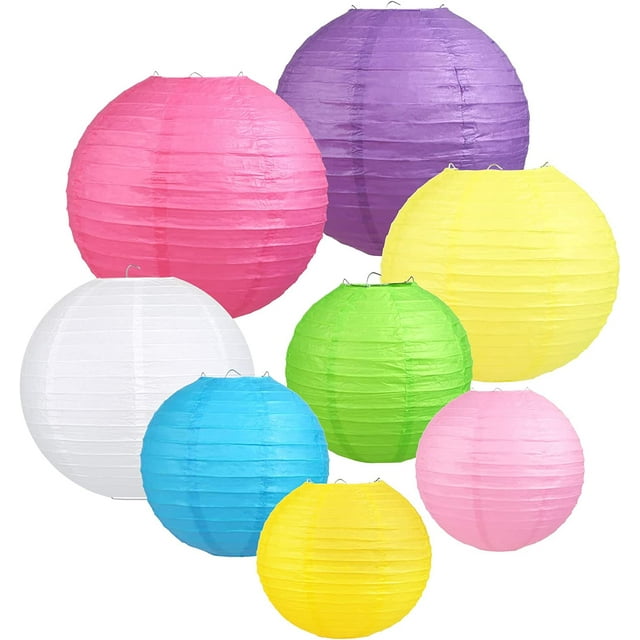 Naler 8Pcs Colorful Paper Lanterns,Round Hanging Lantern for Wedding