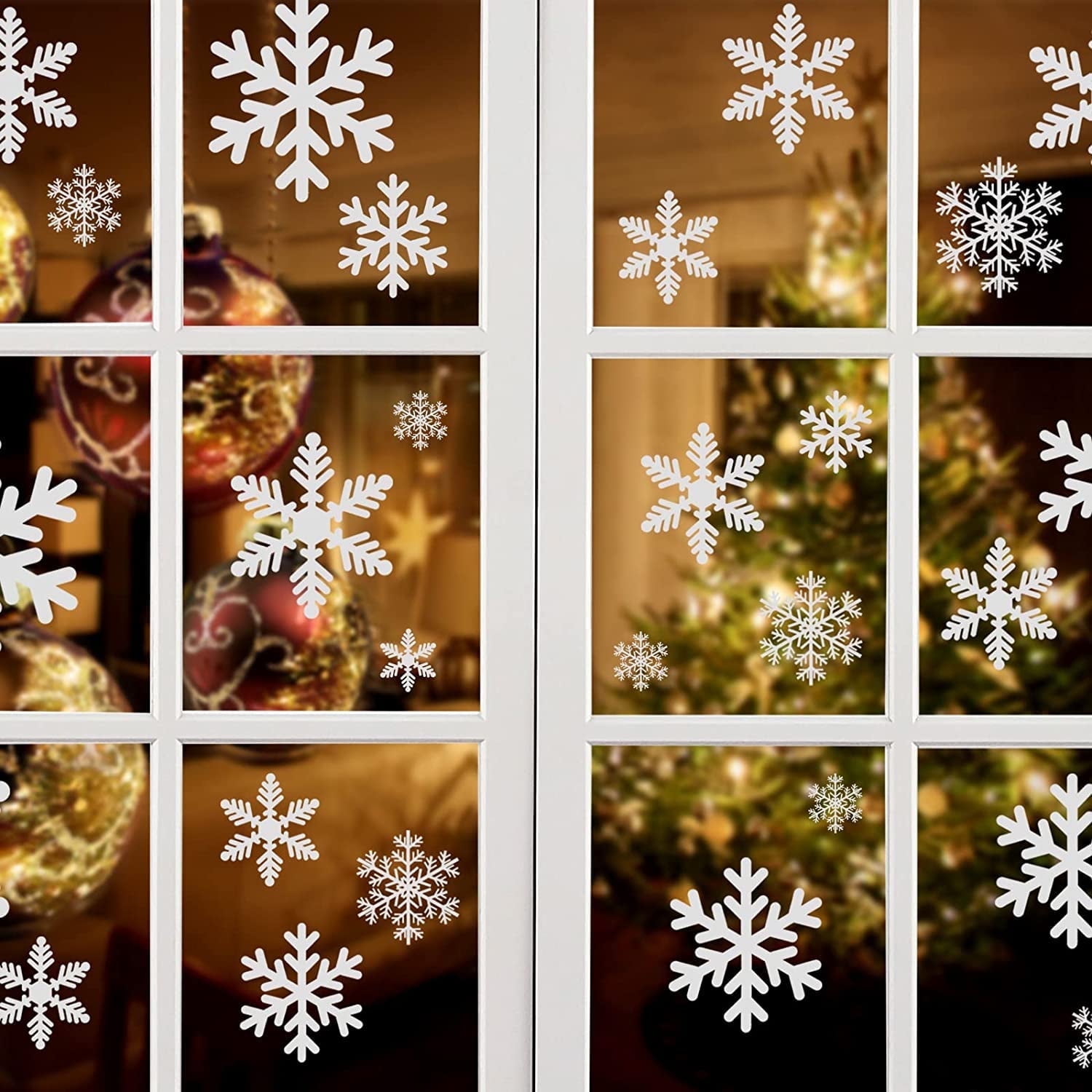 Naler 10 Sheets Christmas Decoration Snowflake Window Clings Glueless PVC Wall Stickers for Glass