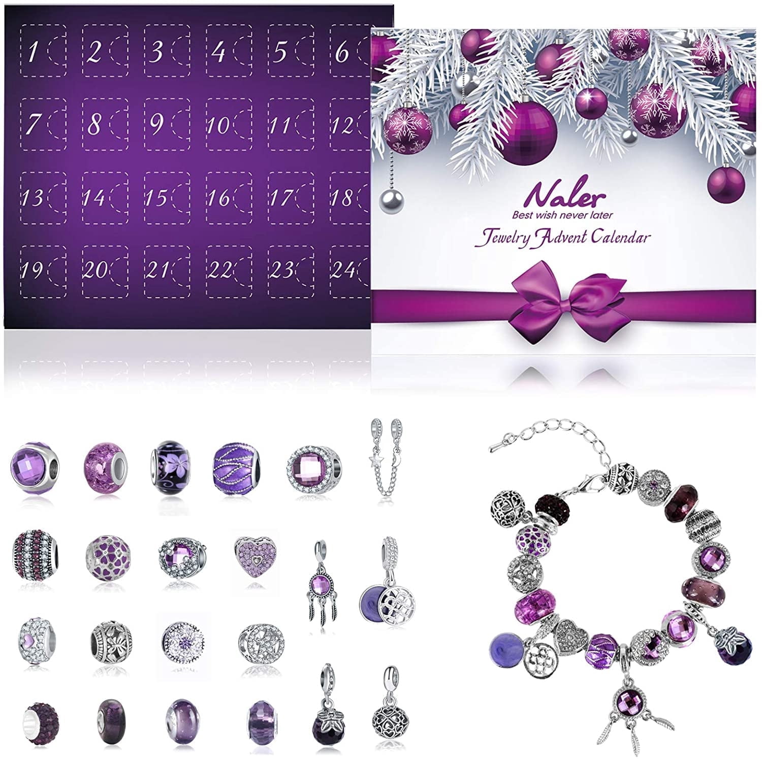 Naler Advent Calendar 2025,24 Days Christmas Jewelry Countdown Charm ...