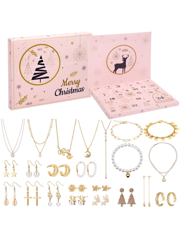 Advent Calendar 2026 24 Days Christmas Jewelry Countdown Jewelry Kit - Xmas 24 Pcs Advent Calendars for Women with Earrings, Rings, Bracelets, Necklaces Set