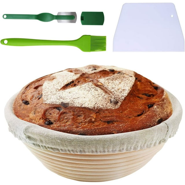 "Naler 8.5"" Round Bread Proofing Basket Set Natural Rattan