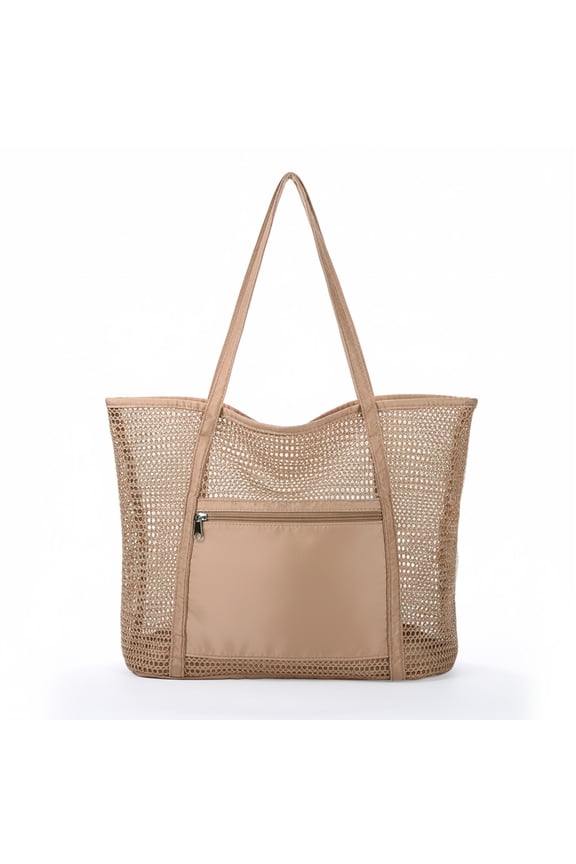 Beach Bag with Zipper Pocket, Beach Tote Bags for Women, Large Foldable Mesh Beach Vacation Swimming Pool Sandproof Travel Bags