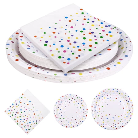 Naler Birthday Party Celebration Disposable Tableware Supplies for Rainbow Table Decorations - 72 Pcs Paper Plates and Napkins Set(Serves 24)