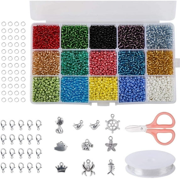 Naler Bracelet Making Kit 7500Pcs 3mm 15 Colors Glass Seed Beads for Women Girls DIY Craft Necklace Jewelry Making