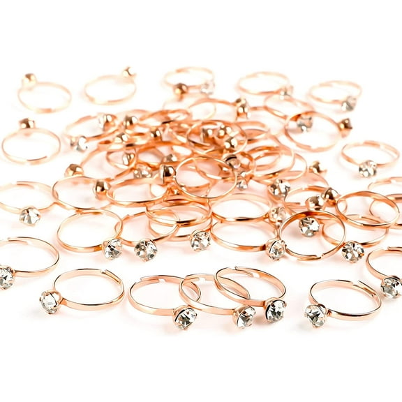 Naler Bridal Shower Rings 52 Pack Rose Gold Diamond Engagement Rings for Wedding Party Favors Table Decorations Cupcake Toppers